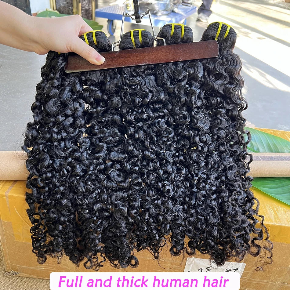 Burmese Curly Human Hair Bundles #1B Natural Raw Virgin Hair Weave
