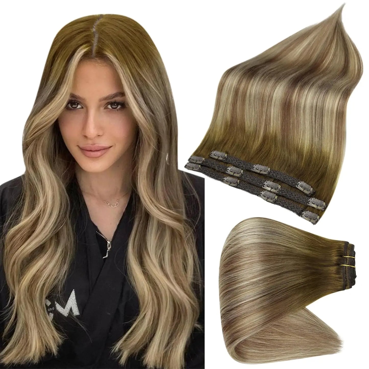 Full Shine Straight Human Hair 3pc Clip in Hair Extensions  - Various Colors Available
