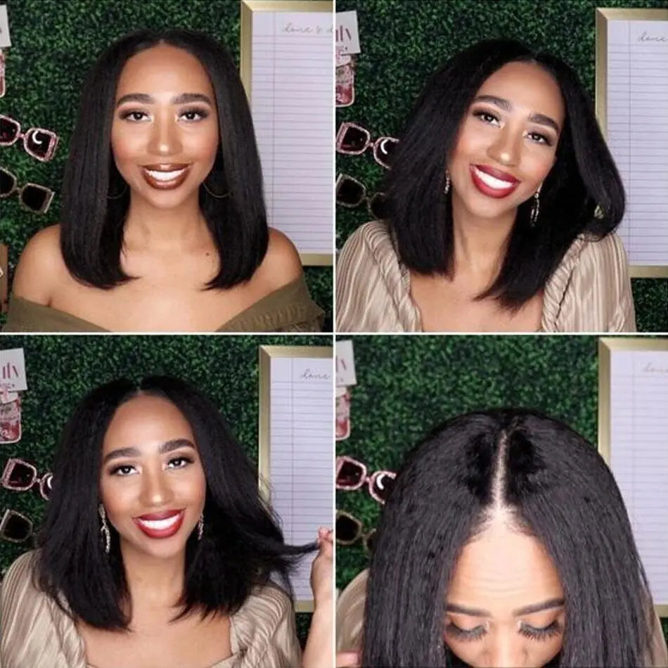 Kinky Straight - Human Hair Pre Plucked Transparent Bleached Frontal Wig