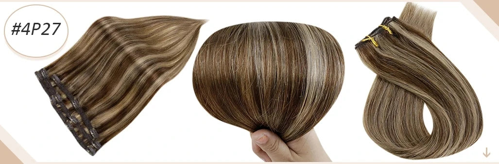 Full Shine Straight Human Hair 3pc Clip in Hair Extensions  - Various Colors Available
