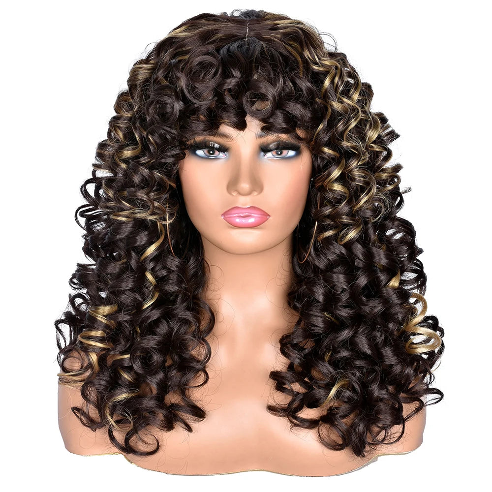 Synthetic Curly Wigs With Bangs - Various Colors Available