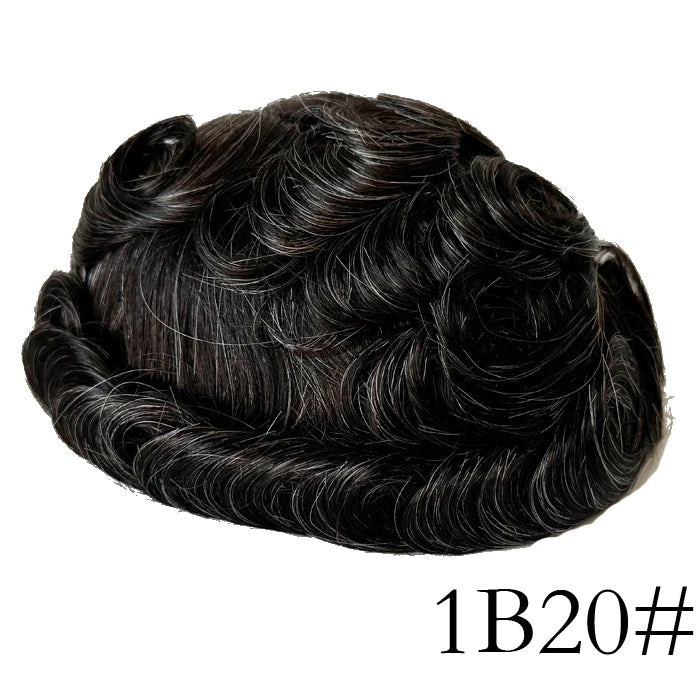0.08mm Thickness PU Poly Base Double Knotted Toupee Human Hair - Capillary Prothesis