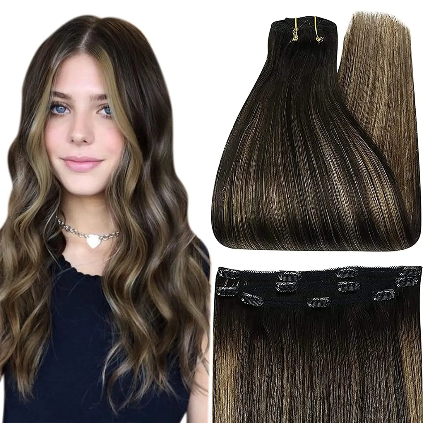 Full Shine Straight Human Hair 3pc Clip in Hair Extensions  - Various Colors Available