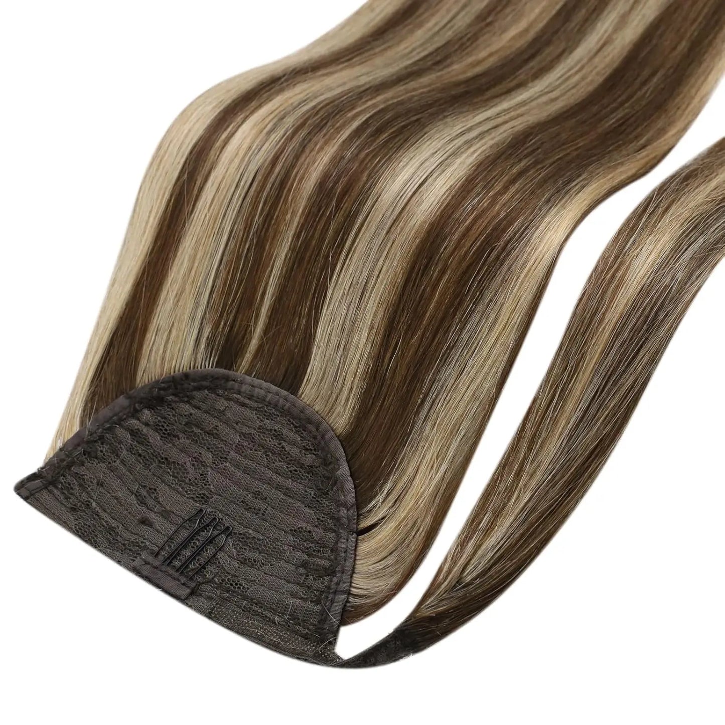 Straight Wrap Around Clip In Human Hair Ponytail, Ombre Highlight #4/27 Colors