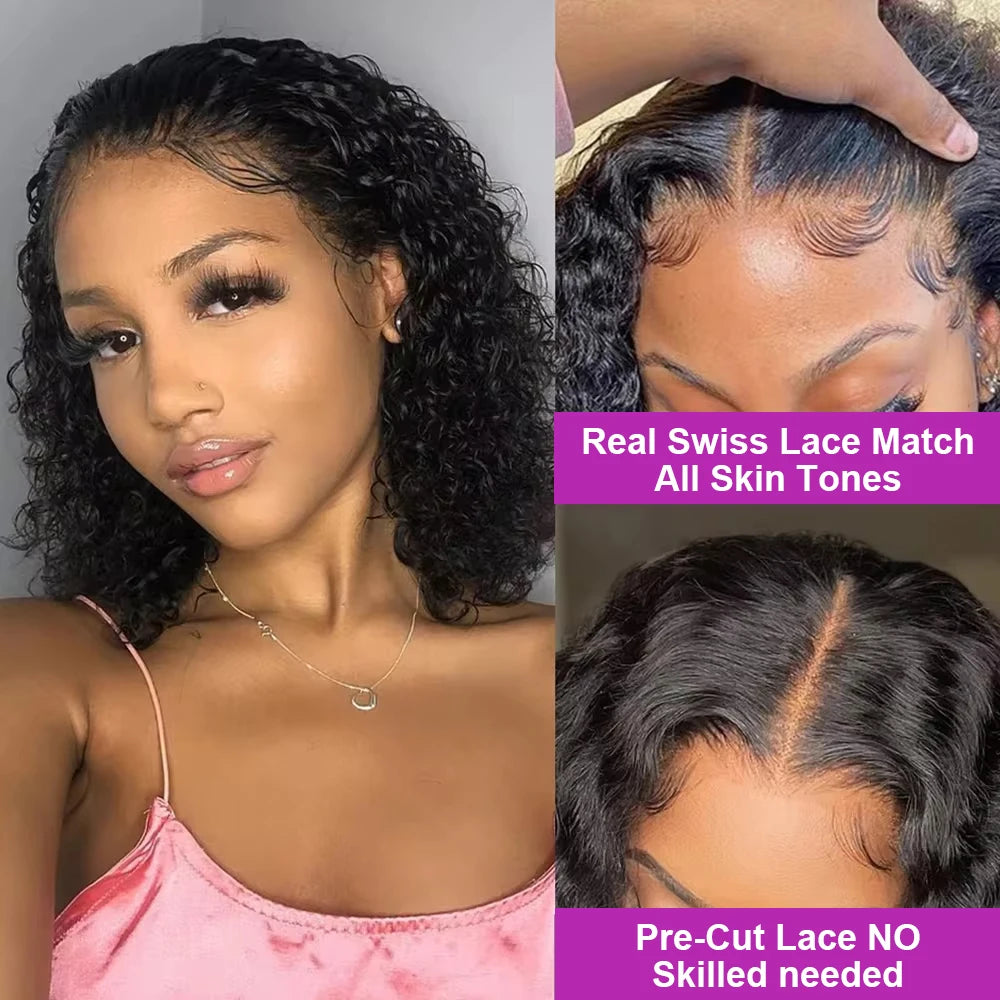 Water Wave Bob - Glueless Pre Plucked, Pre Cut Human Hair Ready To Go Lace Frontal Wig.