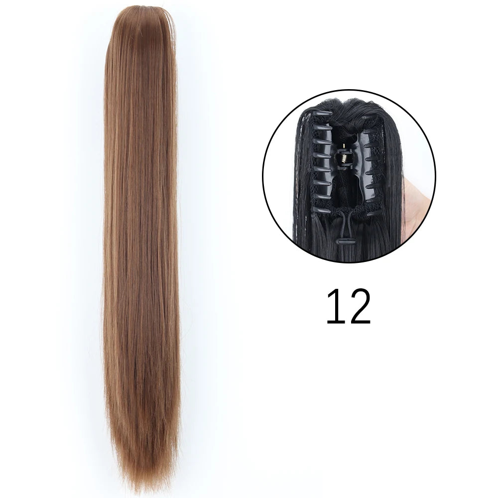 Synthetic Long Straight Claw Clip On 24Inch Ponytail