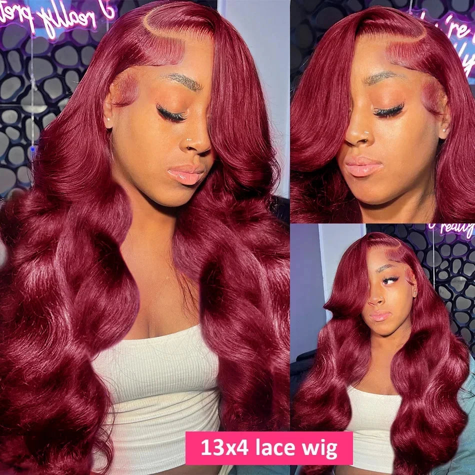 Burgundy Body Wave - HD Transparent Lace Front Human Hair Wig