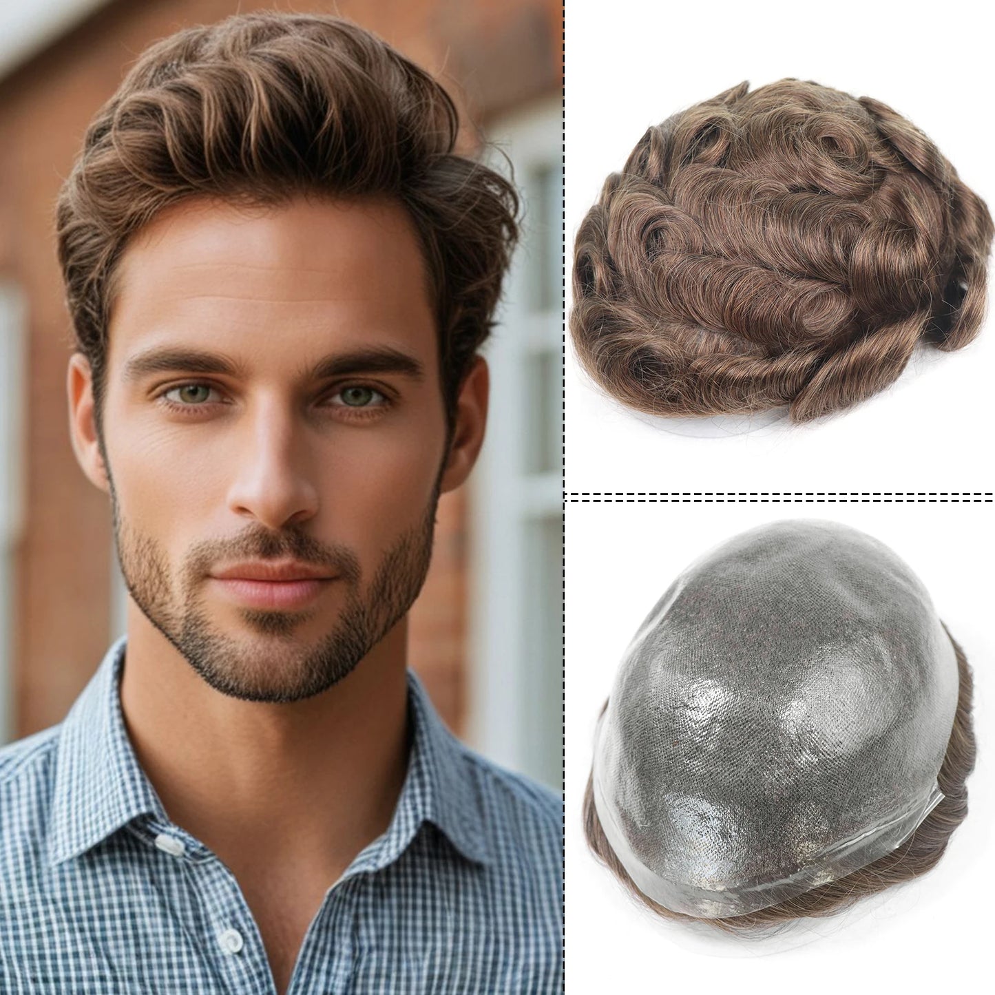 Human Hair 0.06-0.08mm Full PU Skin Base Toupee/Replacement Units - Various Options Available