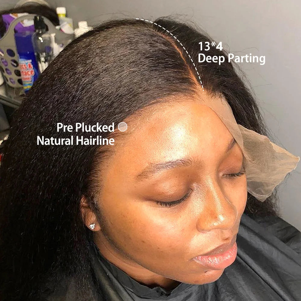 Kinky Yaki Straight Lace Front Human Hair Glueless Wig