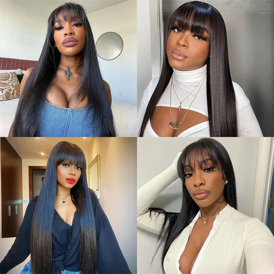 Brazilian Bone Straight - Middle Part Lace Human Hair Wig With Bangs
