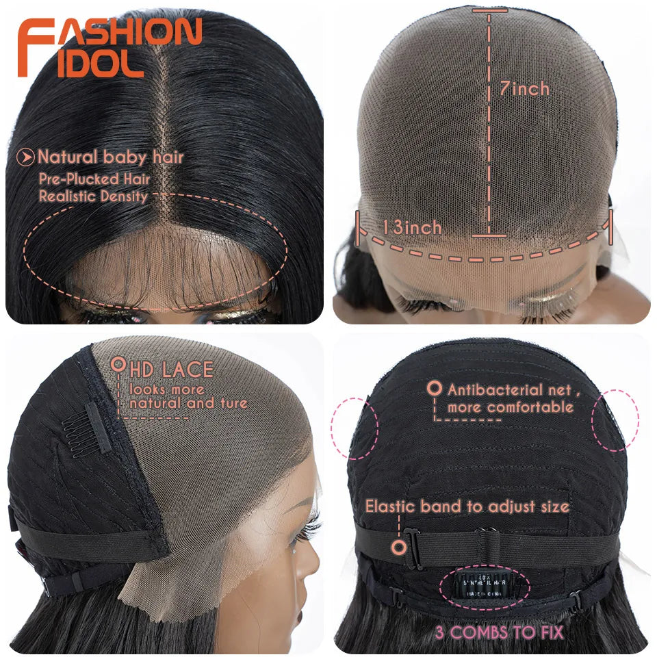 FASHION IDOL 12 Inch Bob Body Wave 13x7 HD Lace Front Synthetic Wigs - Various Colors Available