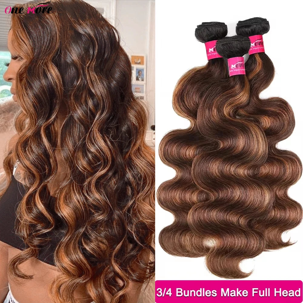 1B 4 30 Ombre Brown Highlight Body Wave Bundles - Human Hair