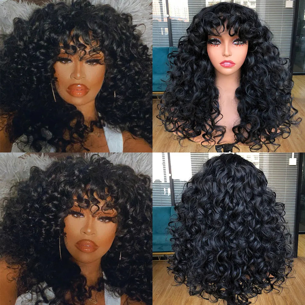 Curly Synthetic Wig with Bangs - Various Color Available