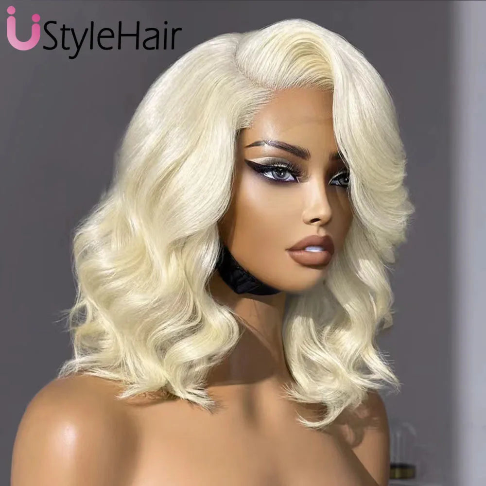 Short Body Wave Bob Lace Front Synthetic Wig With Side Part - Various Colors Available