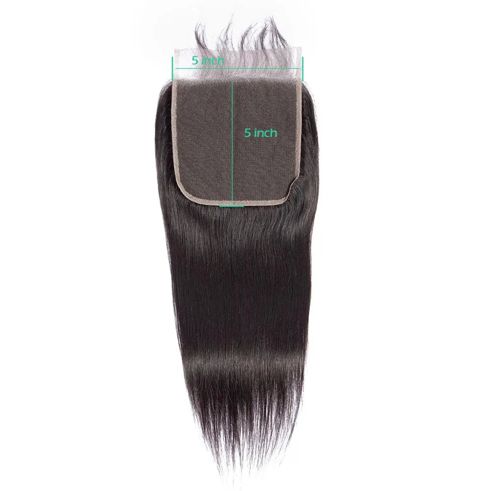 Brazilian Straight 13x6 Lace Frontal or  Pre-plucked Transparent 2x6 HD Lace Closure Human Hair