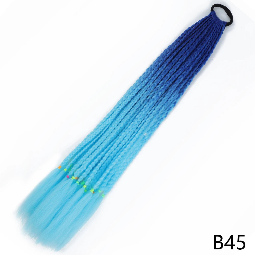 Synthetic Gradient Color Braided Ponytails With Elastic Band