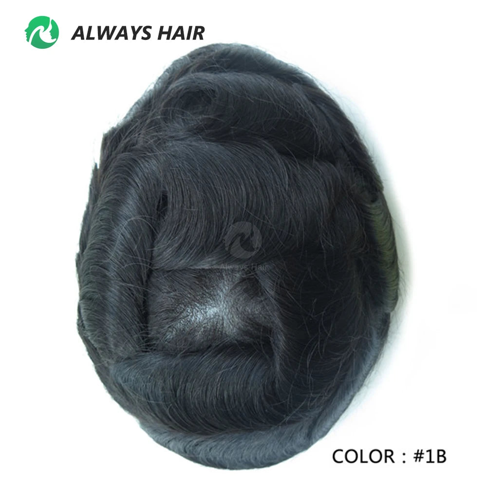 0.12-0.14mm PU Toupee Human Hair Men's Capillary Prothesis 130% Density - Various Colors Available