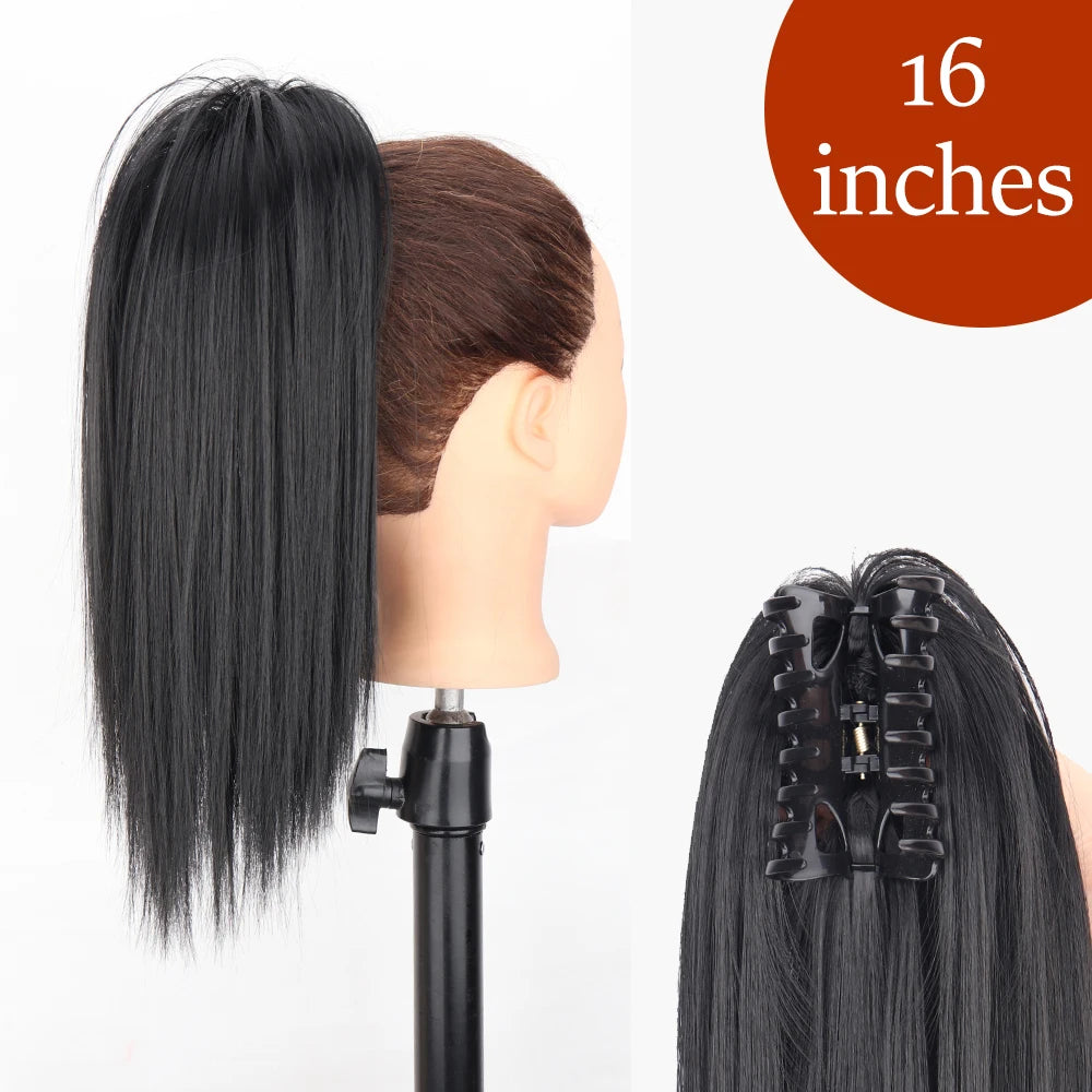 Synthetic Long Straight Claw Clip On 24Inch Ponytail