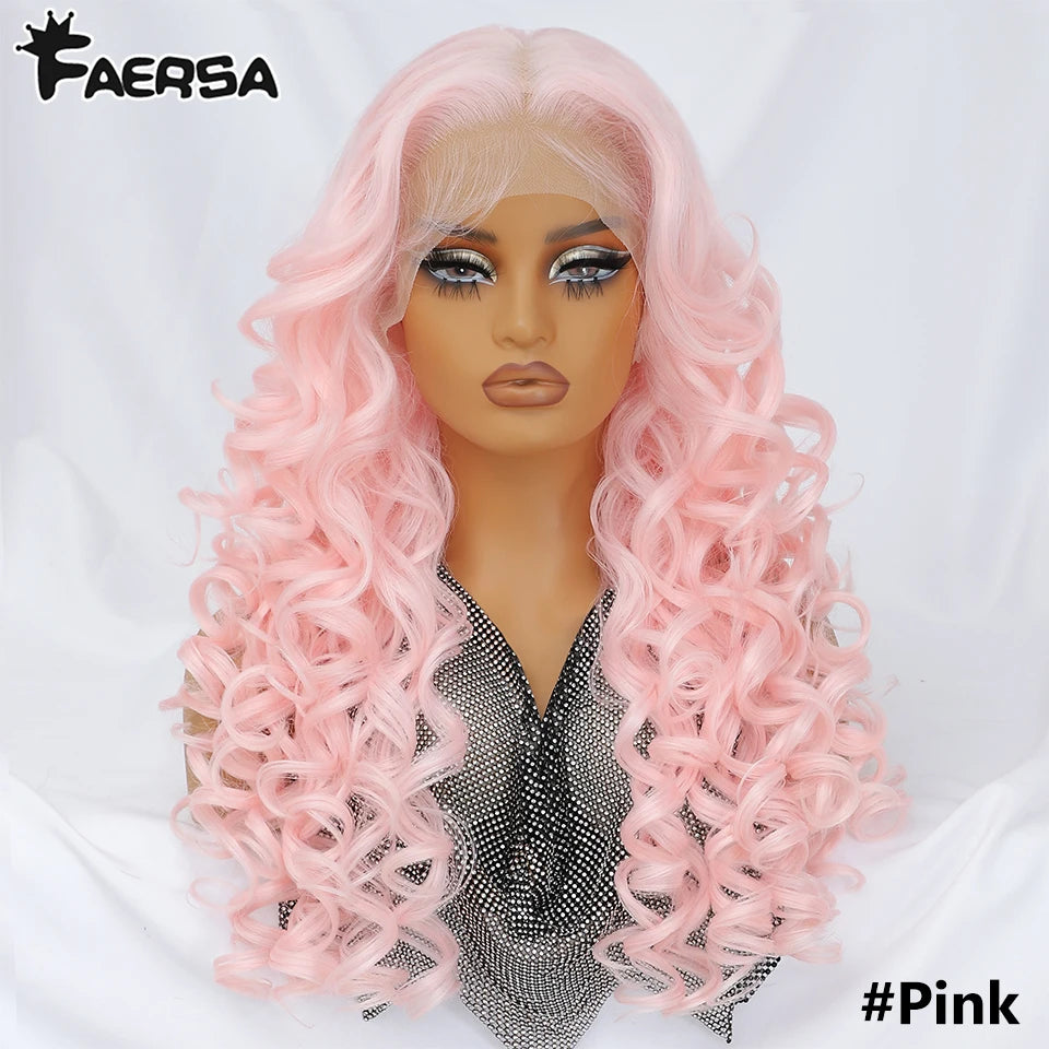 Curly Pre-Plucked Baby Hair Synthetic Lace Front Wigs - Various Colors Available