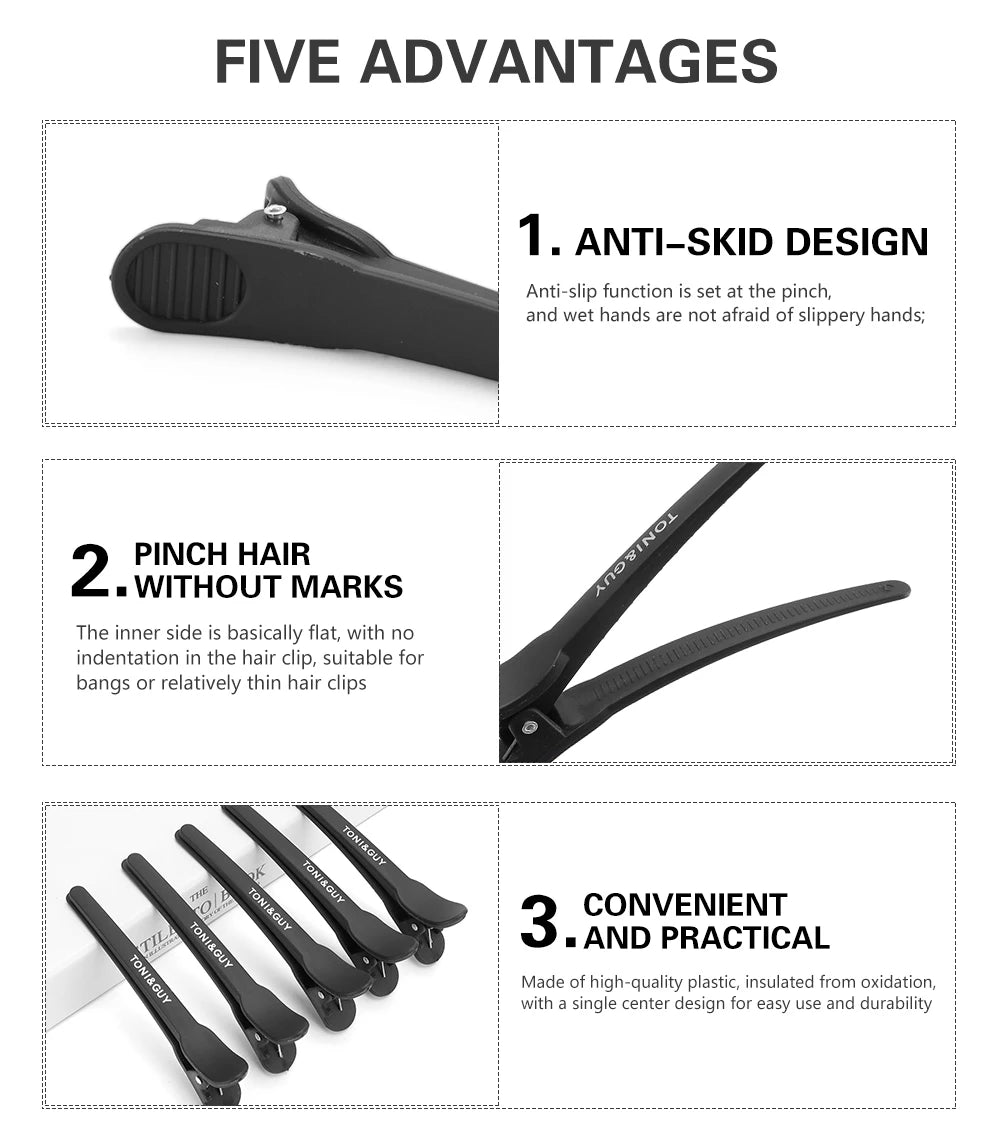 12pcs Hairdressing Hair Clip Salon  Alligator Hair Clips Plastic Black Non-Slip Clamps Salon Hair Care Styling Tools