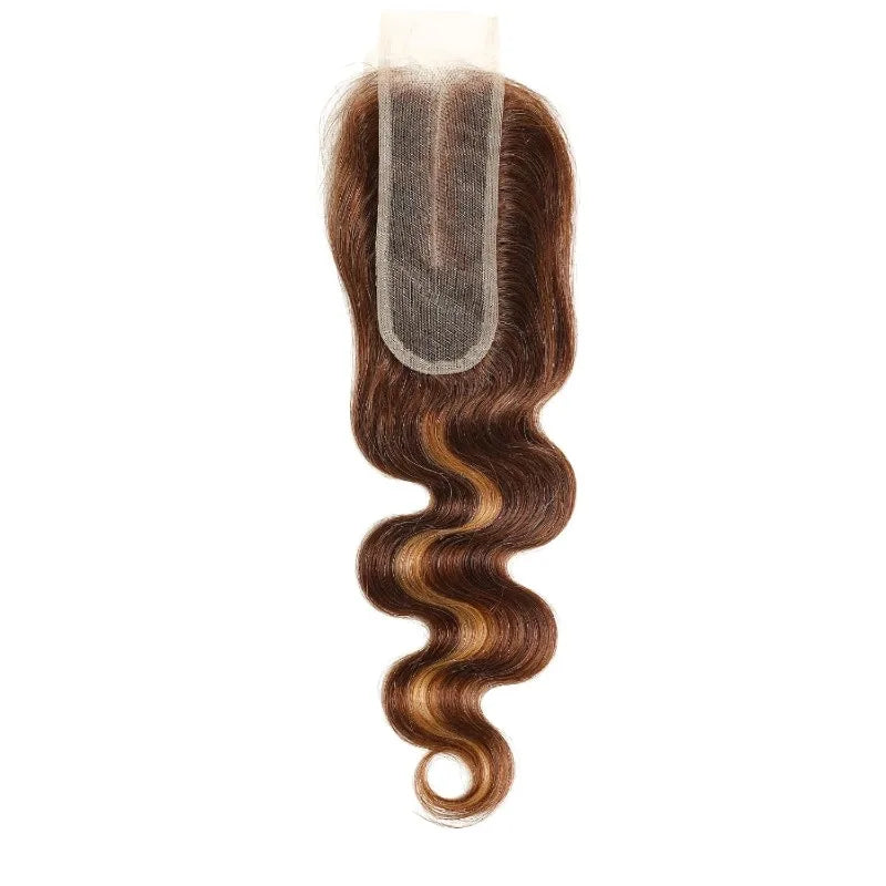 Body Wave Human Hair P4/27 Color Transparent Lace Closure/Frontal
