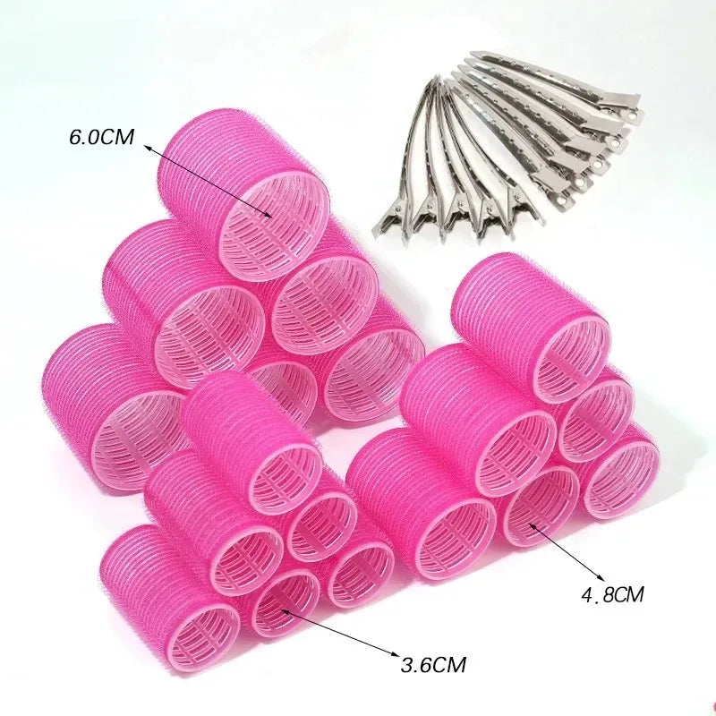 28pcs/Set Hair Roller Sets 18pcs Plastic Self Grip Hair Curlers 3 Sizes Hair Rollers 10pcs Metal Clips DIY Hairdressing Tools