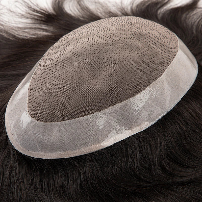 Straight or Wave Mono PU Men's 6inch Natural Human Hair Prosthesis Toupee/Hair Systems - Various Options Available