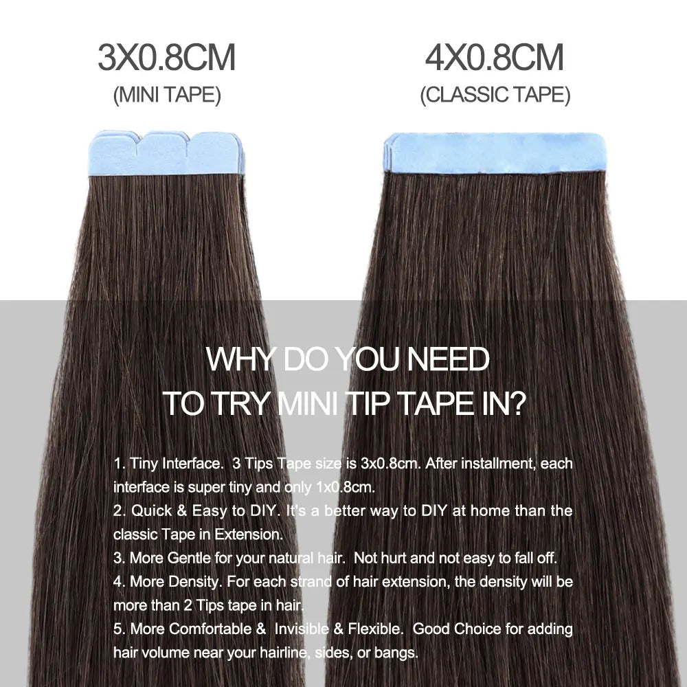 Mini Straight Invisible Seamless Double Sided Human Hair Tape Ins
