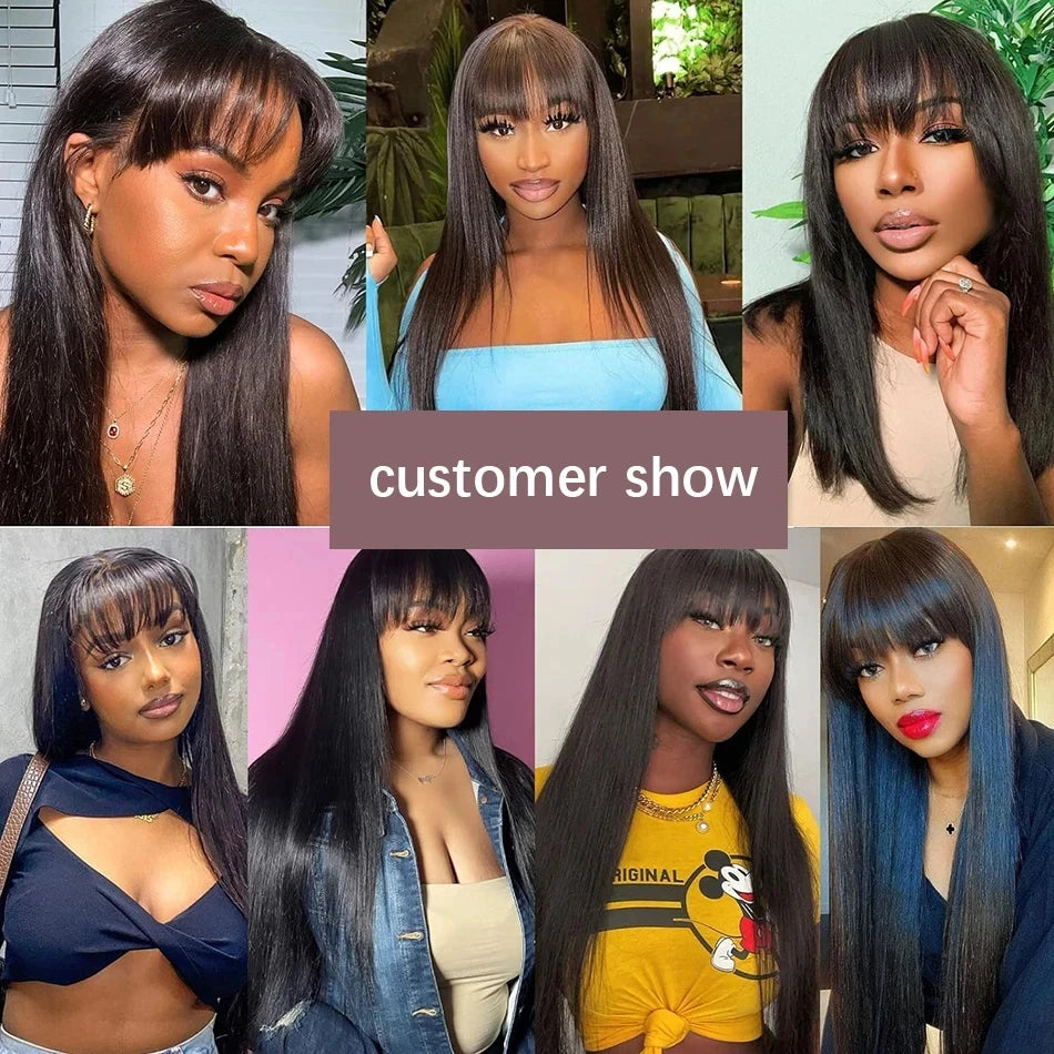 Brazilian Bone Straight - Middle Part Lace Human Hair Wig With Bangs