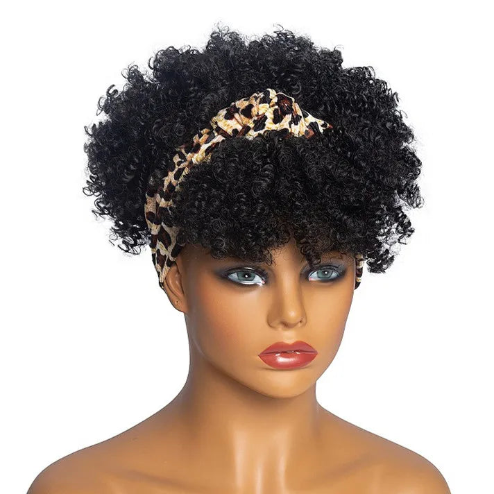 Headband Kinky Curly Synthetic Wigs with Bangs - Various Headband and Hair Colors Available