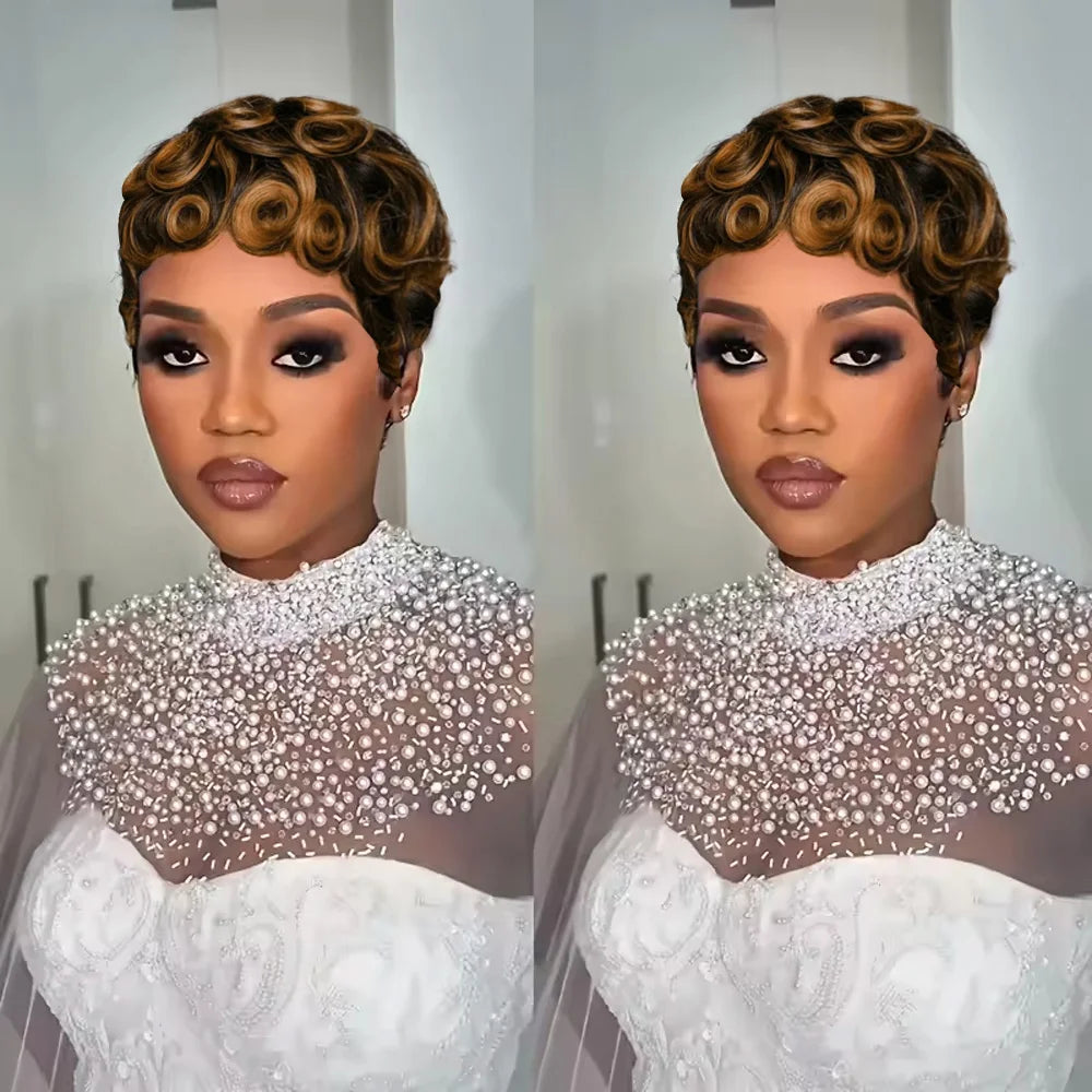Women's Human Hair Pixie Cut Wig - Short Pin Curls