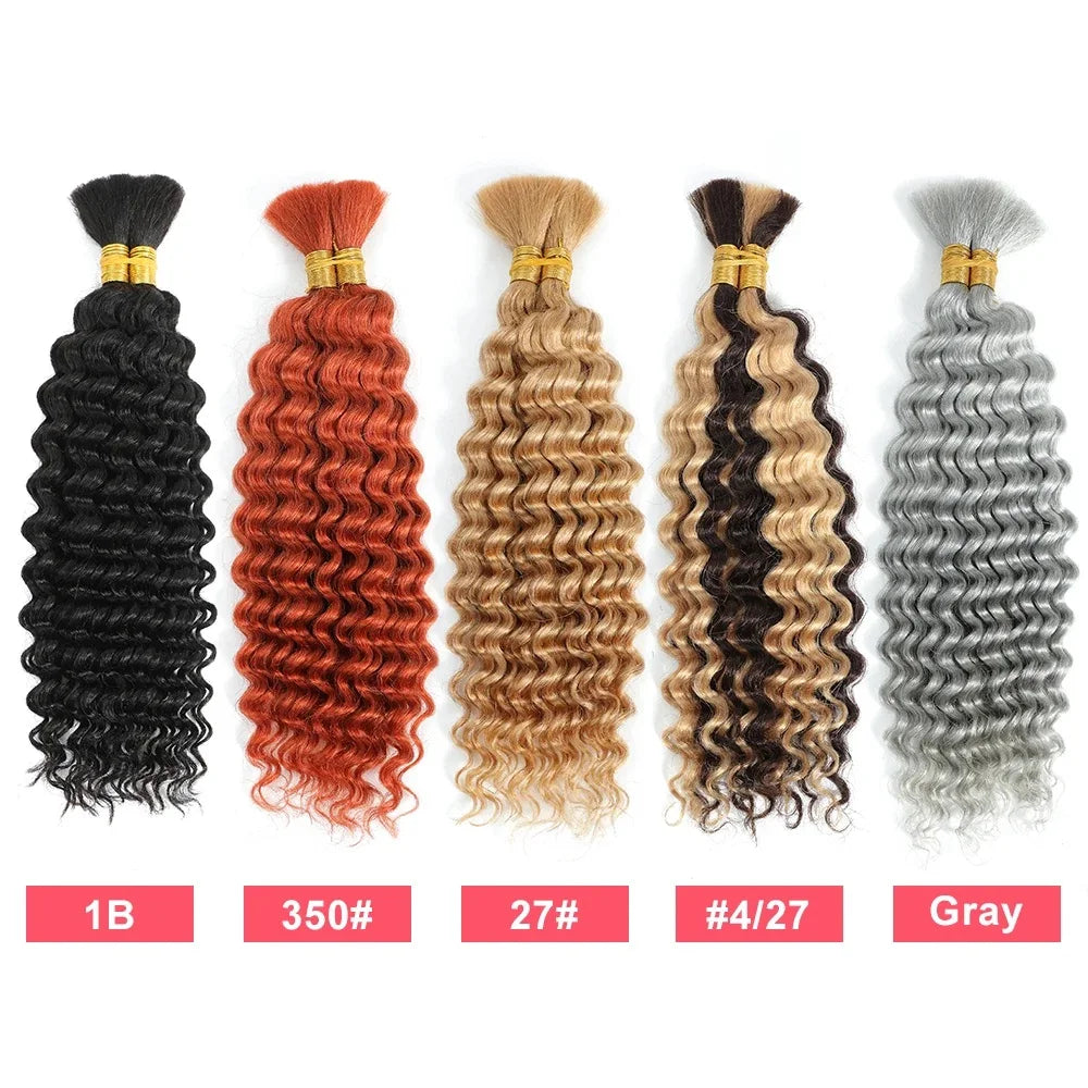 Deep Wave Unprocessed Human Hair for Braiding With No Weft (Boho Braiding) Various Colors & Lengths Available
