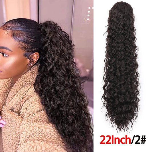 Long Synthetic Deep Wave Wrap Drawstring Ponytails - Various Options Available