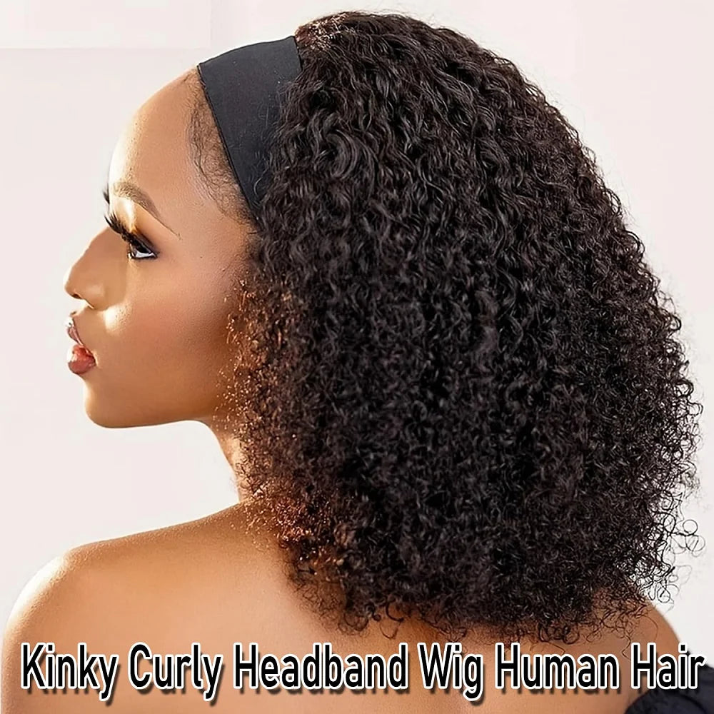 Kinky Curly Headband Human Hair Wigs