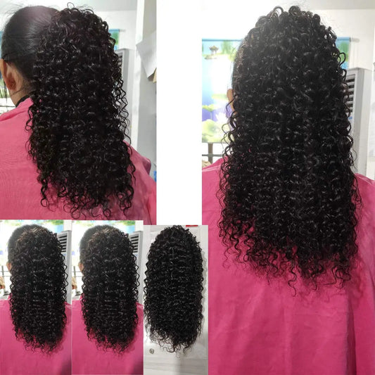 Kinky Curly Brazilian Virgin Human Hair Drawstring Ponytail
