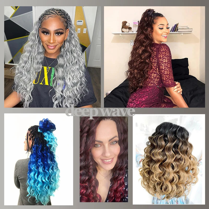 Ombre Deep Water Wave Bulk Crochet Synthetic Hair - Various Colors Available