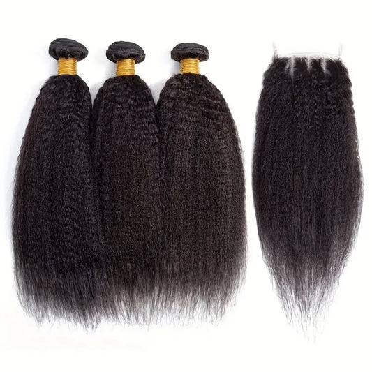 Raw Indian Yaki Straight 3 Bundles With HD Frontal Closure Human Hair Bundles