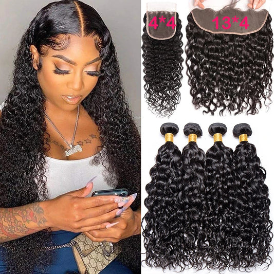 Water Wave Bundles With Frontal Closure - Peruvian Human Hair