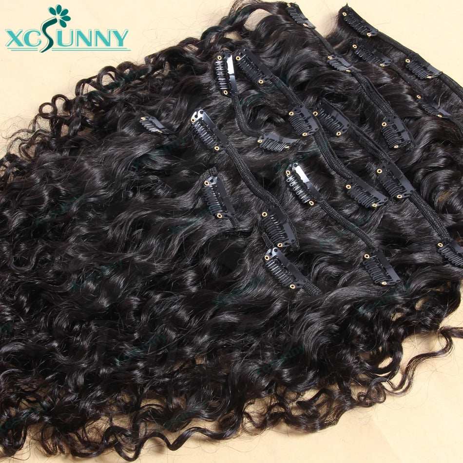 Burmese Water Wave Curly Seamless PU Human Hair Clip Ins