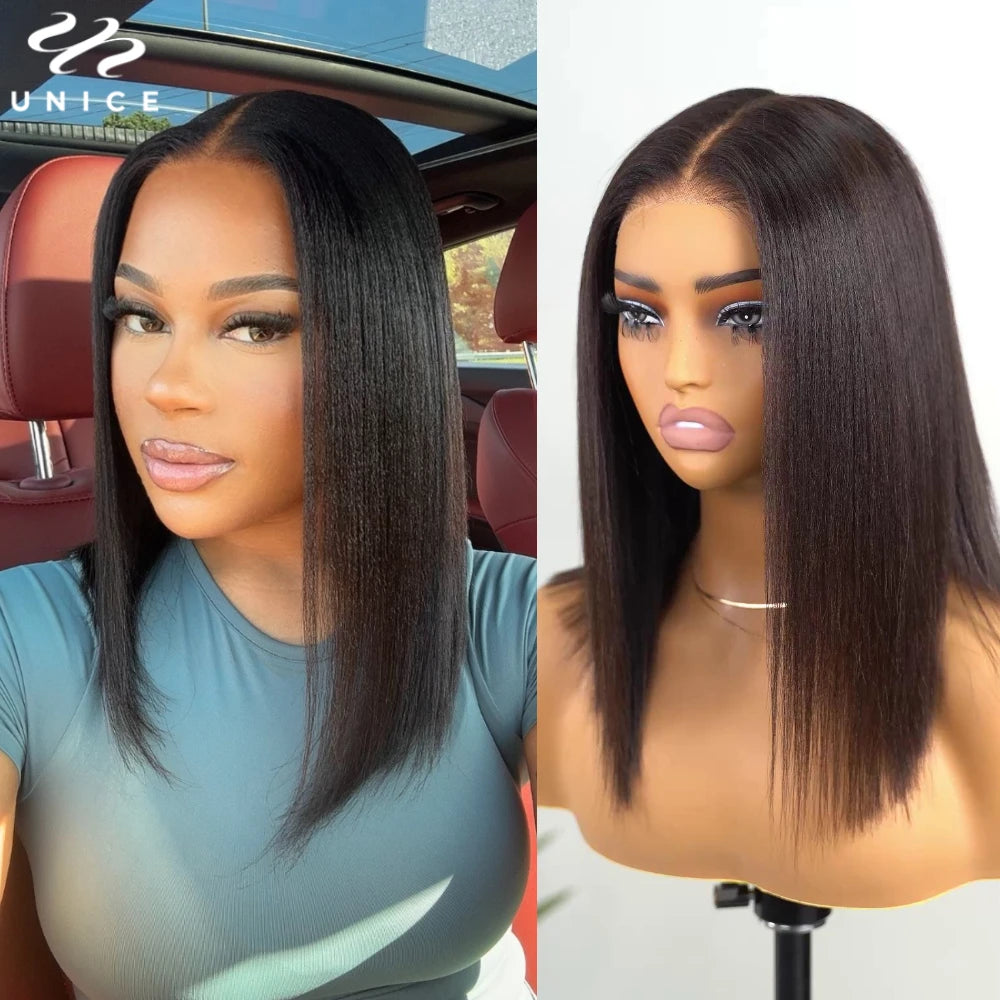 Yaki Straight Bob - Pre Bleached, Pre Cut  7x5 13x4 Lace Front Human Hair Glueless Wig
