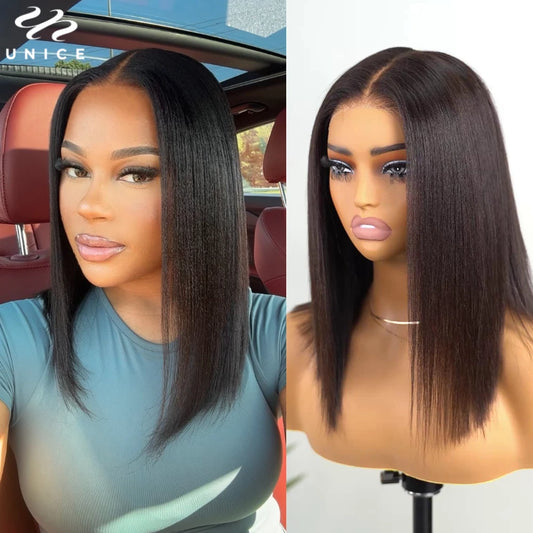 Yaki Straight Bob - Pre Bleached, Pre Cut  7x5 13x4 Lace Front Human Hair Glueless Wig