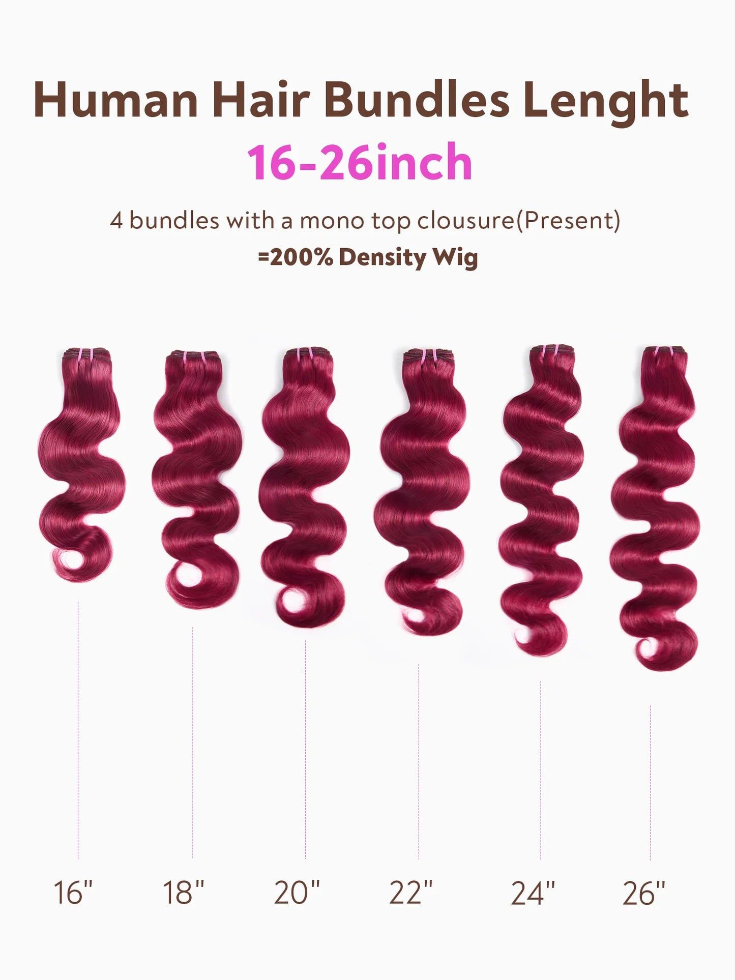 Brazilian Body Wave Human Hair Bundles - Burgundy