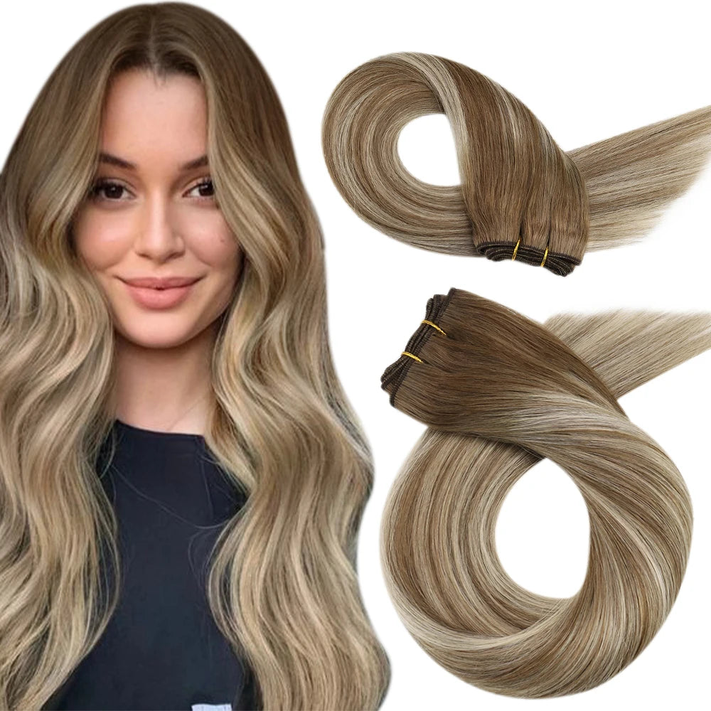 Straight Human Hair Bundles Weave Balayage Hair Pieces