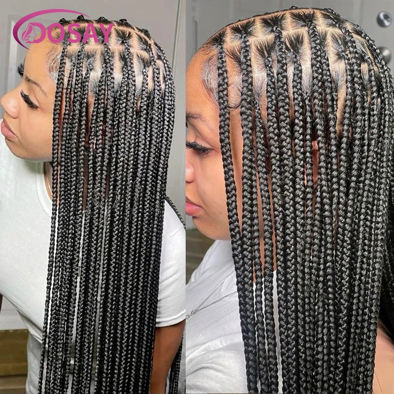 36" Synthetic Lace Front Knotless Box Braided Synthetic Wigs