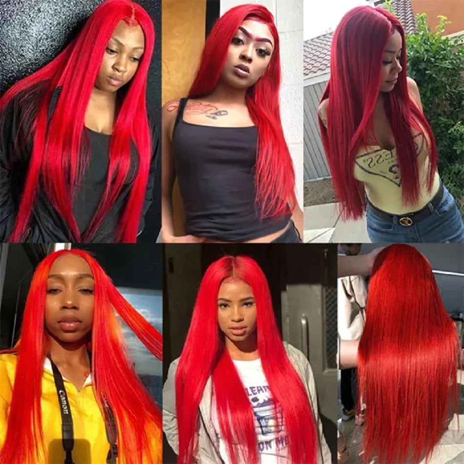 Hot Red Bone Brazilian Straight - Pre Plucked Lace Human Hair Wig