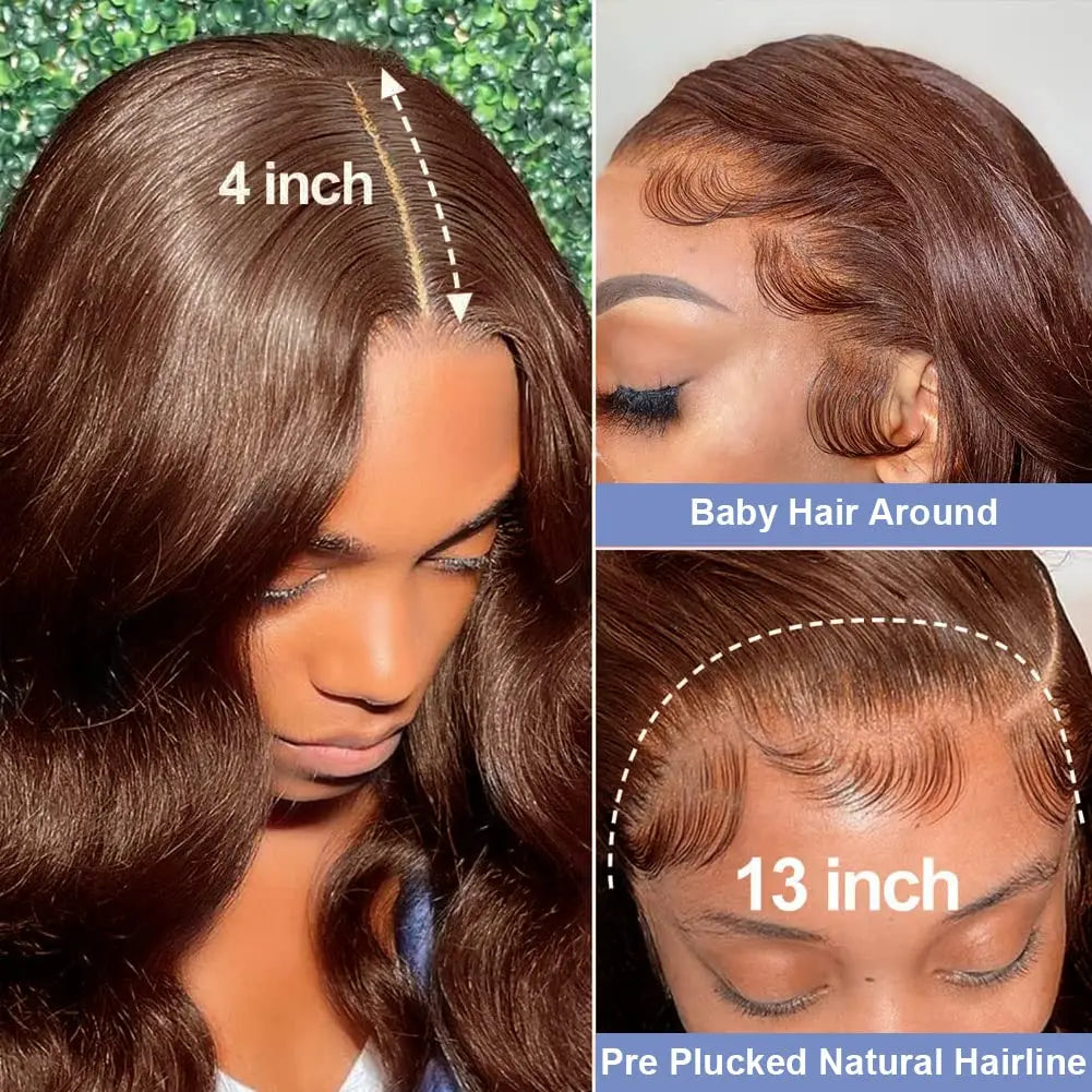 Brazilian Chocolate Brown Body Wave - Gluless HD Preplucked Lace Frontal Human Hair Wig