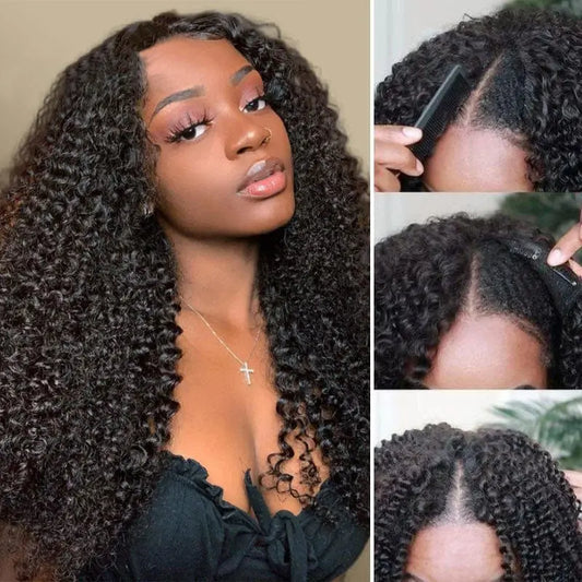 Kinky Curly - V Part Human Hair Wig - No Leave Out Option Easy Blend Thin Part