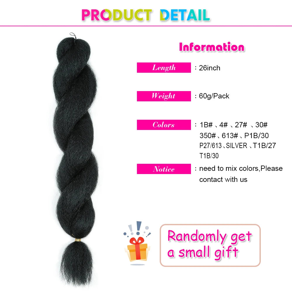 26Inch Yaki Straight Braiding Synthetic Hair - Various Colors Available