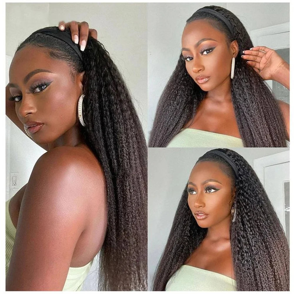 Kinky Straight Human Hair Headband Wig