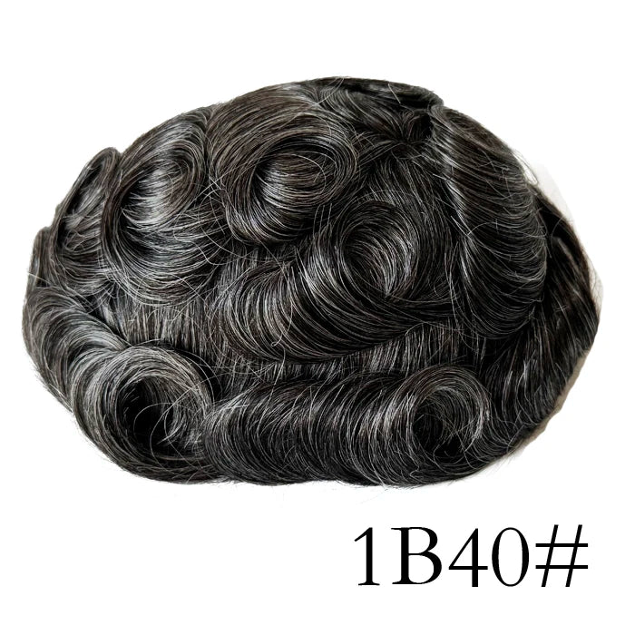 0.08mm Thickness PU Poly Base Double Knotted Toupee Human Hair - Capillary Prothesis
